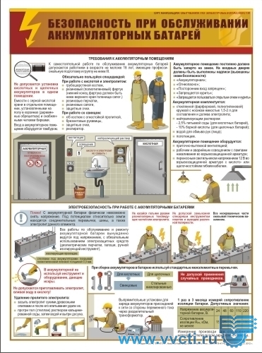 Плакат по ОТ - Безопасность при обслуживании аккумуляторных батарей, ламинированный, 1 л., А2